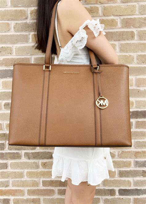 michael kors sady lg laptop tote brown|michael kors handbags.